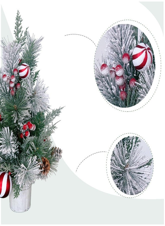 Egolot Tabletop Christmas Tree with Snow and Red White Balls for Home Decoration, Small Xmas Desk Tree for Indoor Outdoor, Red Berries Pinecone Small Tree - Image 2